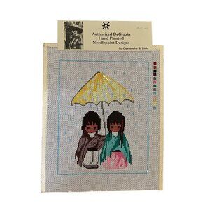 Authorized DeGrazia Hand-Painted Needlepoint Canvas Rainy Day Design By Cassandr